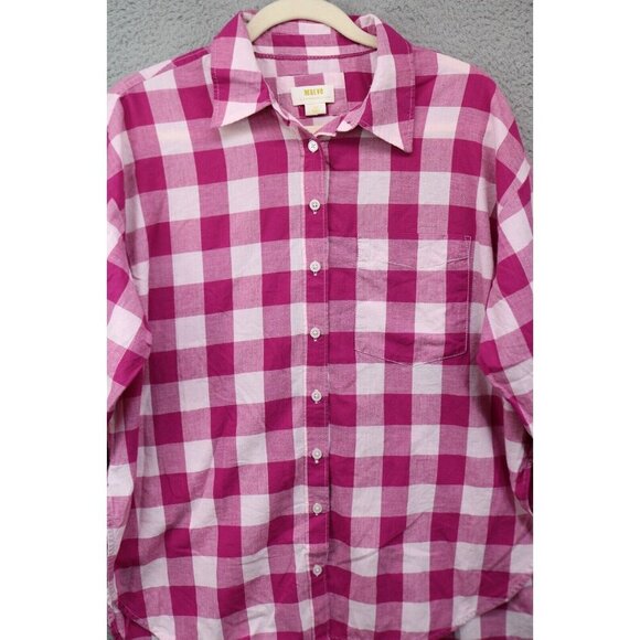 Maeve by Anthropologie Gingham Plaid Small Button Up Shirt-Beachy - Picture 2 of 12
